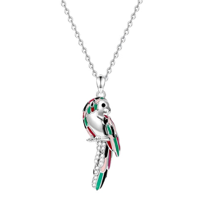 Women Cute Cartoon Bird Animal Colorful Dripping Parrot Rhinestone Pendant Necklace