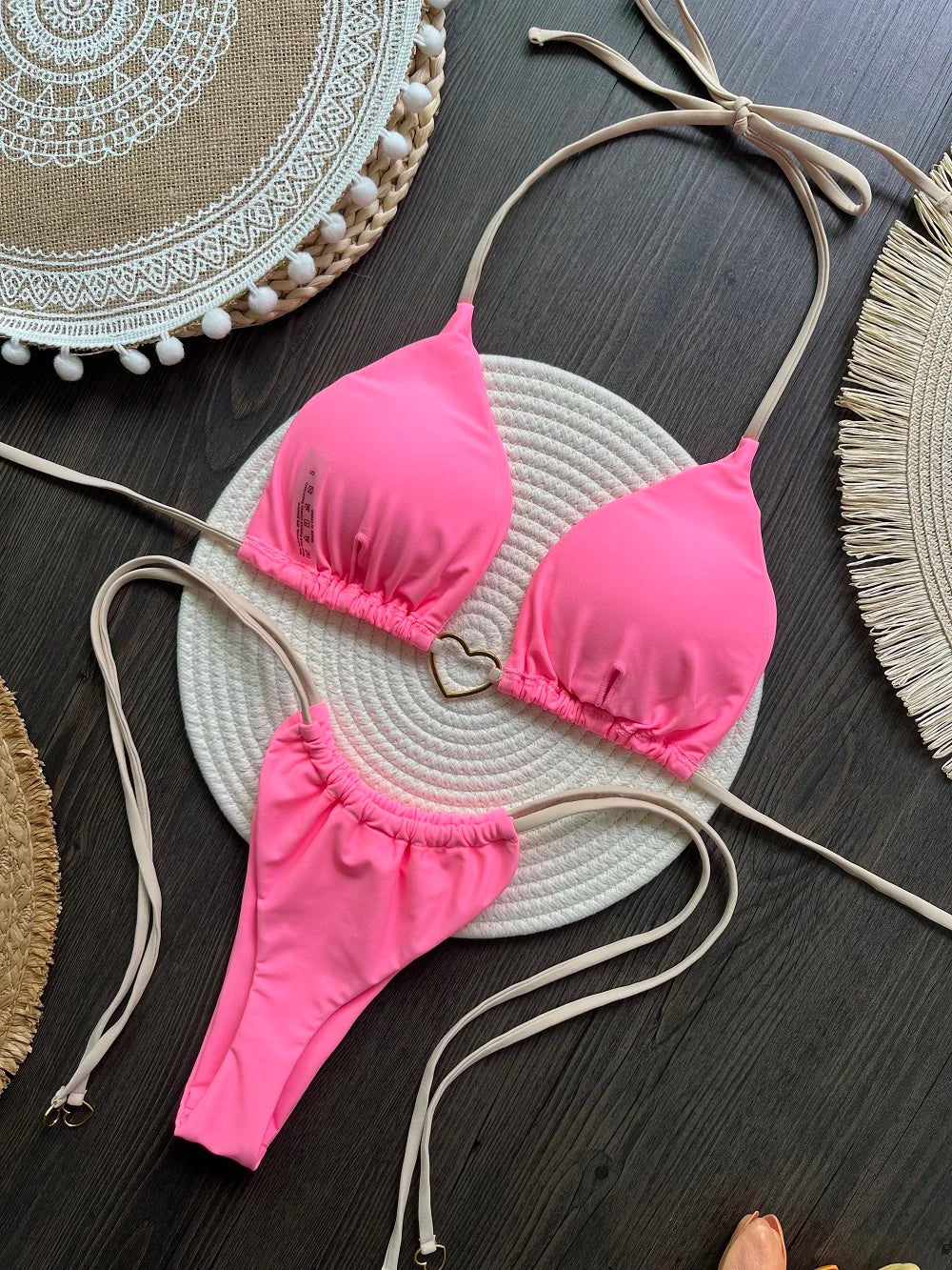 Solid Color Bikini Low Waist Lace-up Fashionable Swimsuit Two-piece Suit