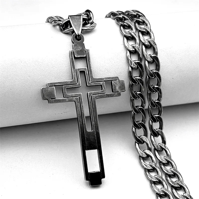 Men Fashion Cross Gold Stainless Steel Choker Cross Stainless Steel Choker Pendant Necklace