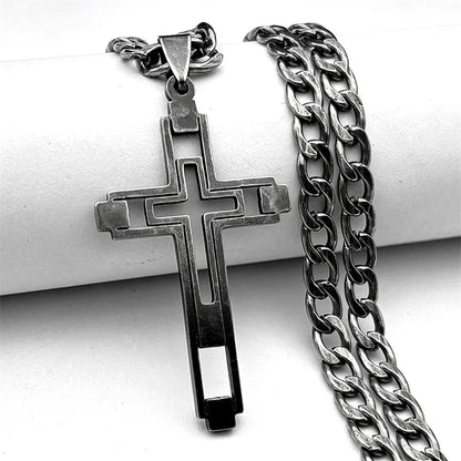 Men Fashion Cross Gold Stainless Steel Choker Cross Stainless Steel Choker Pendant Necklace