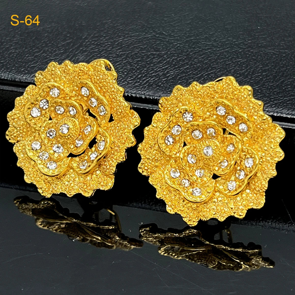 Brazilian 24K Gold Plated Women Dubai Indian African Bridal Wedding Big Pendant Necklace Earringsaf