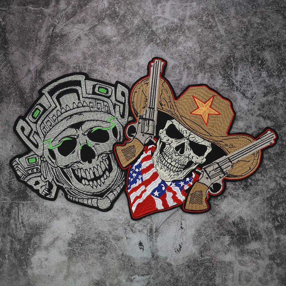 The scarf of the national flag Wearing Hat w/ Pentagram skull Embroidered Patch Appliques Iron on Patches Badge Clothes Sewing