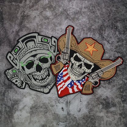 The scarf of the national flag Wearing Hat w/ Pentagram skull Embroidered Patch Appliques Iron on Patches Badge Clothes Sewing
