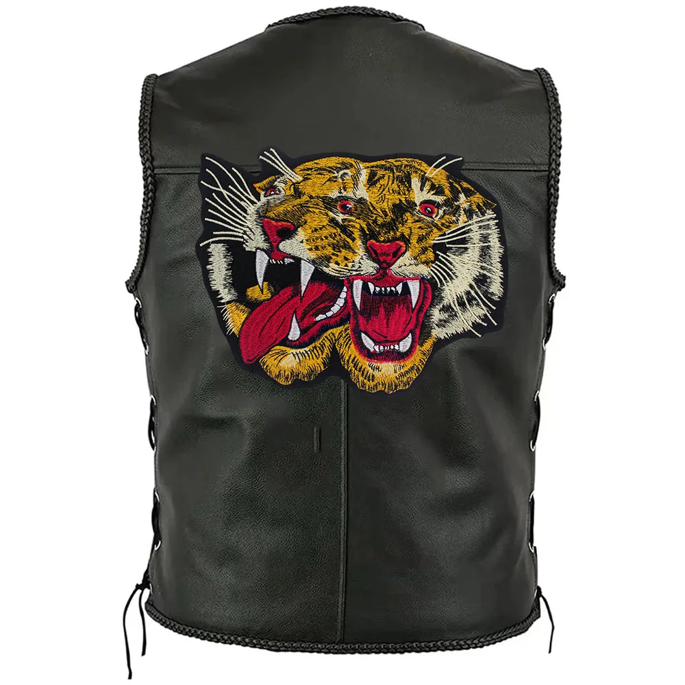 Large Size Biker Applique Fierce Tiger head Embroidery Patches Iron on for Clothes Animal Stickers Patch