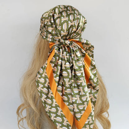90cm Women Four Seasons Square Silk Satin Bandana Wrap Shawl Scarves Scarfs Spk3