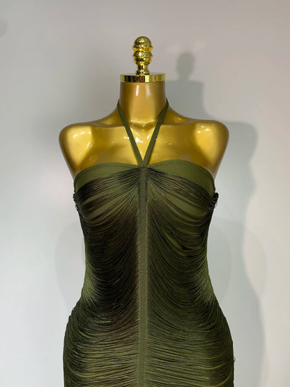Women Sexy Celebrity Backless Halter Tassel Bandage Evening Party Birthday Wedding Dress