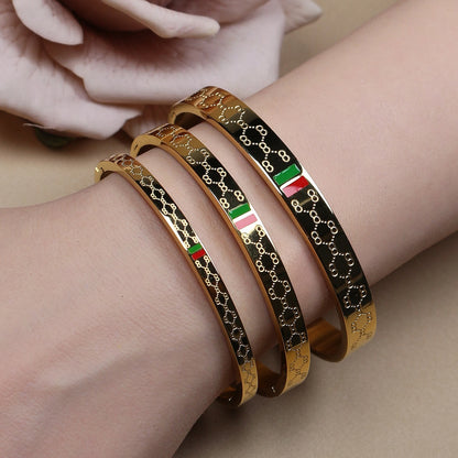18K Gold Plated Stainless Steel 55MM Red Green Bangles Fashionable Bracelet