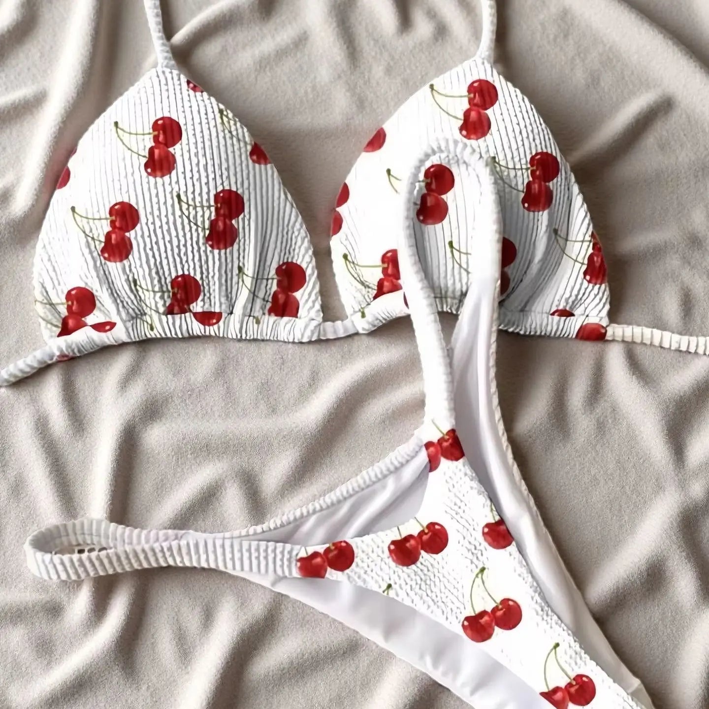 Micro Cherry Prints Bikini Push Up Women Swimwear Beach Swimsuit