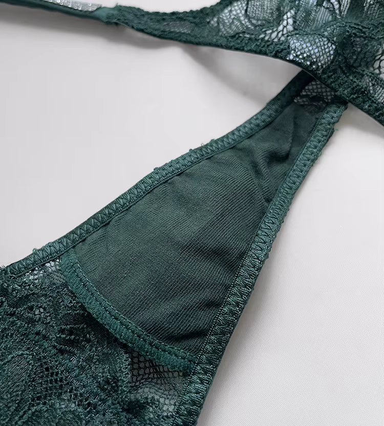 Women Lace Seamless Underwear Rhinestone G-String Thong Low Rise Panties Briefs