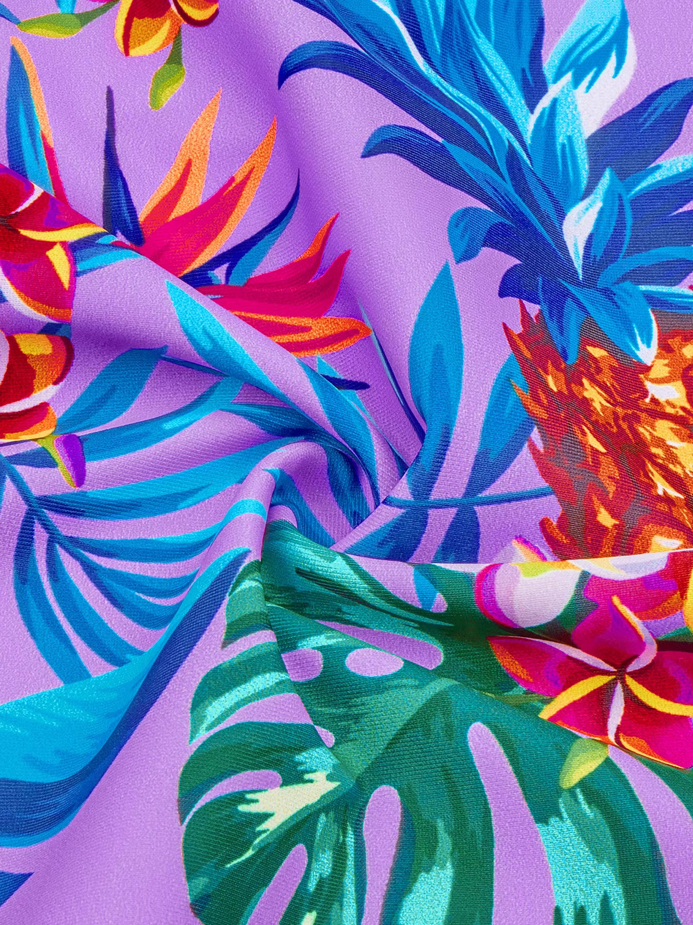 Long-Sleeved Purple Kids Girls One-Piece Tropical Plants Print Boyleg Rash Guard Beach Swimming Suit