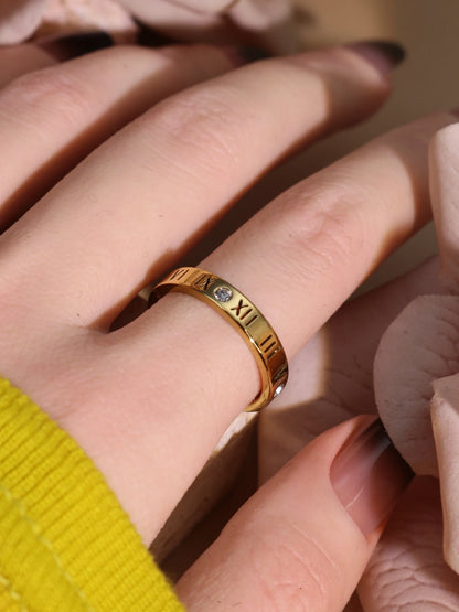 Stainless Steel 18K gold plated Roman Numeral Bracelet Bangles Ring 2-in-1 Jewelry