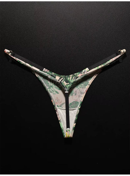 Women Ice Slik Low Waist G-String Leopard Flower Panties Briefs Thong T-back Underwear Lingerie