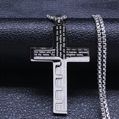 Men Stainless Steel Gold Color Bible Amulet Cross Christian Church Prayer Necklace