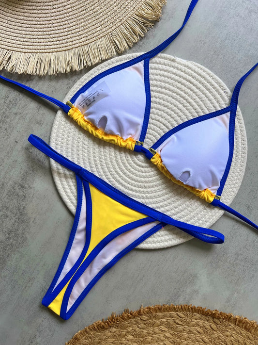 Solid color sexy embroidered Brazilian flag bikini swimsuit 2-piece beach swimwear Suit