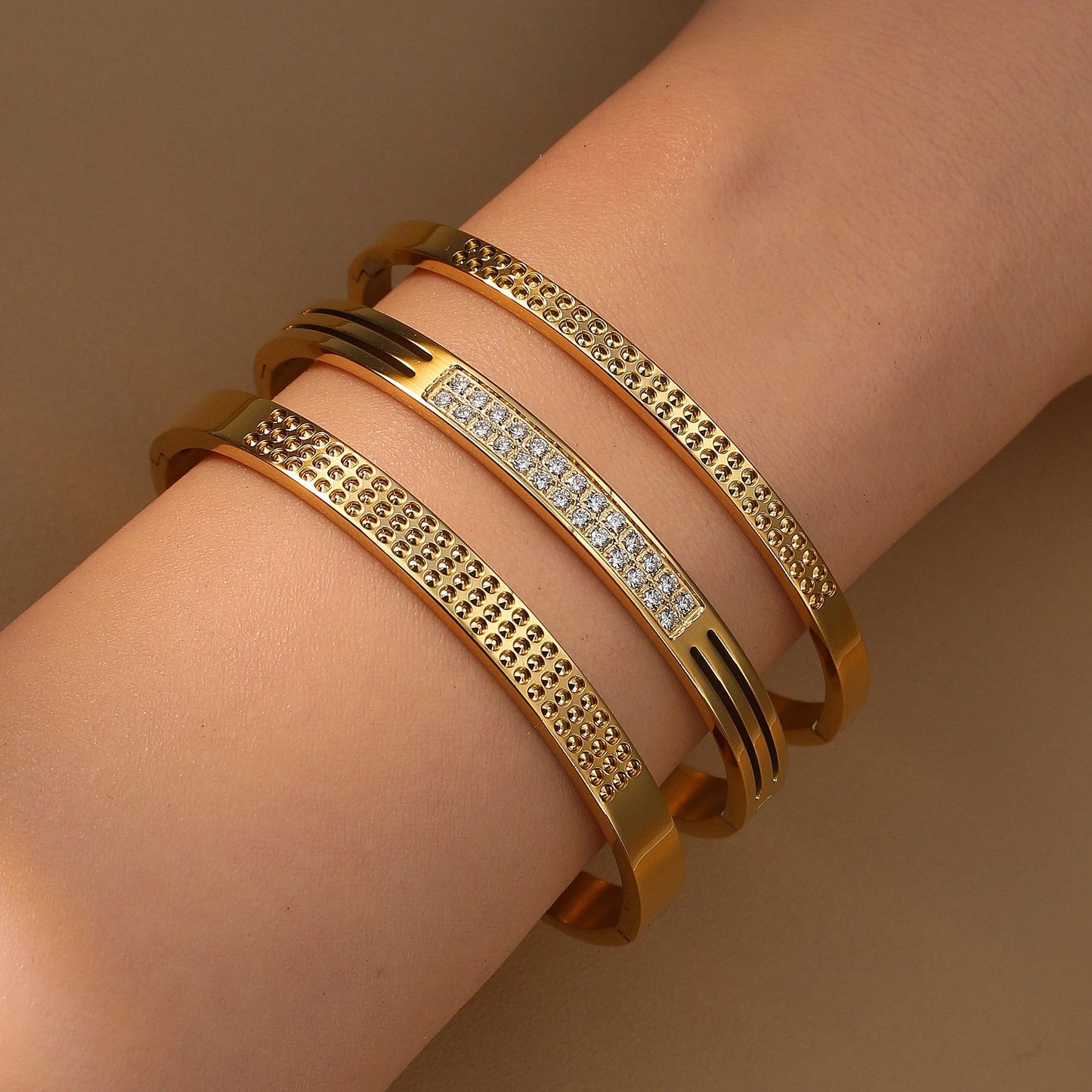 Stainless Steel 18K Gold Plated Zircon Women's Bracelet Bangles Gifts