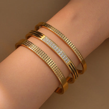 Stainless Steel 18K Gold Plated Zircon Women's Bracelet Bangles Gifts