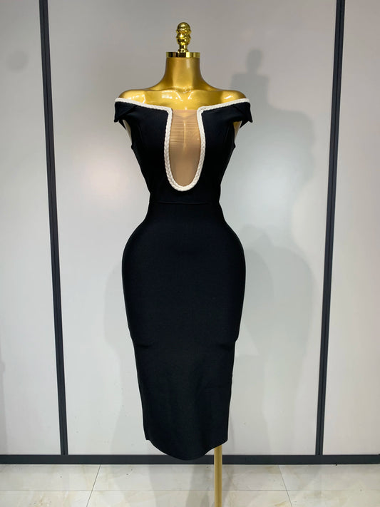 Sexy Mesh Patchwork Bandage Off Shoulder Cocktail Evening Party Birthday Dress
