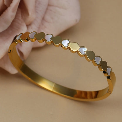 Women Flower Shaped Crystal, Heart Shaped Shell Stainless Steel Bracelet Bangle