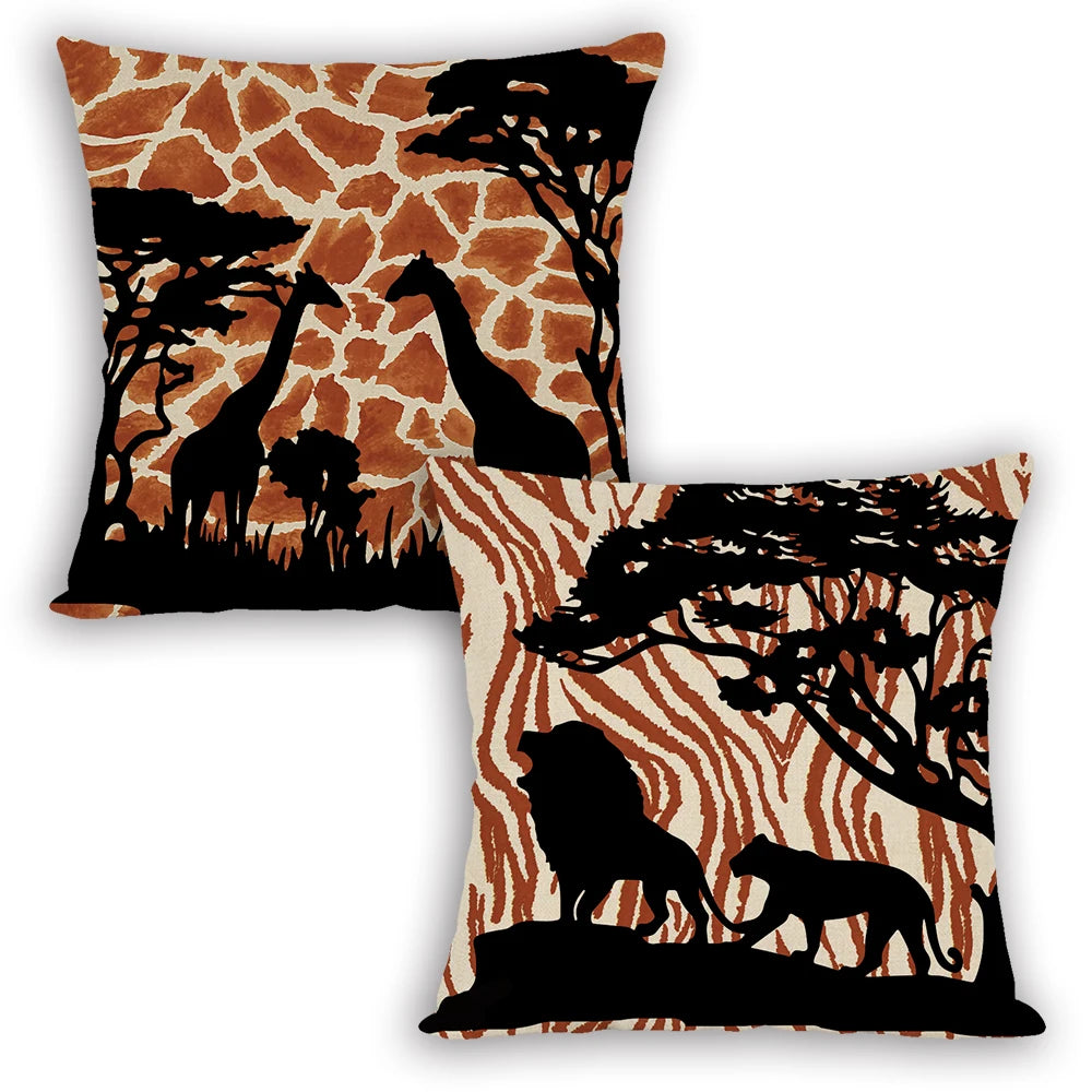 African Tribal Stylish Animal Giraffe Lion Elephant Vintage Sofa Cushion Pillowcase Cover