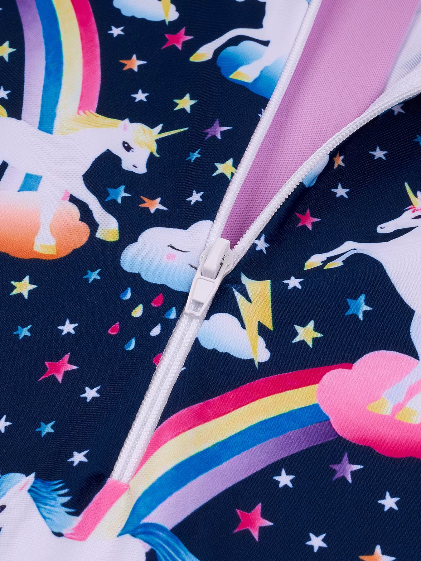 Kids Girls One-Piece Long Raglan Sleeve Animal Horse Print Rash Guard Boyleg Shorts Swimwear