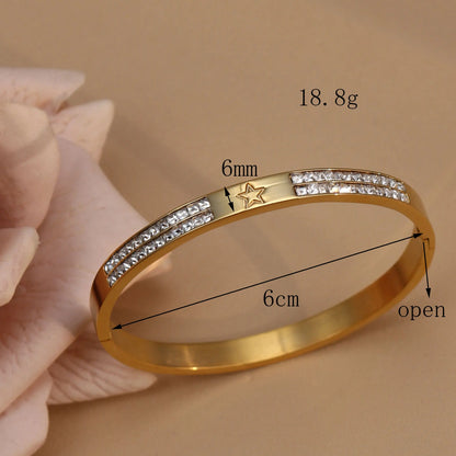 18K Gold Plated Stainless Steel Hollow Star Zircon Bracelet Bangle