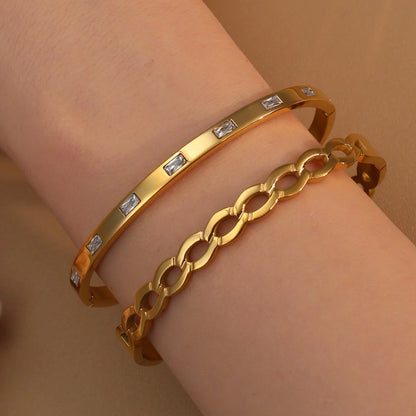 18K Gold Plated Stainless Steel Zircon Chain Hollow Women's Bracelet