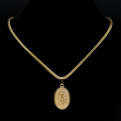 Men Orhodox Amulet Christian St.Michael Archangel Stainless Steel Protect Me Saint Angel Necklace