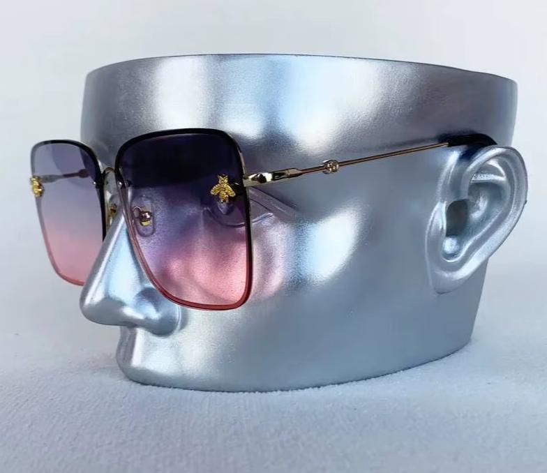 Men Women Fashion Designer Oversized Rimless Square Bee Sunglasses Gradient Sunglasses UV400