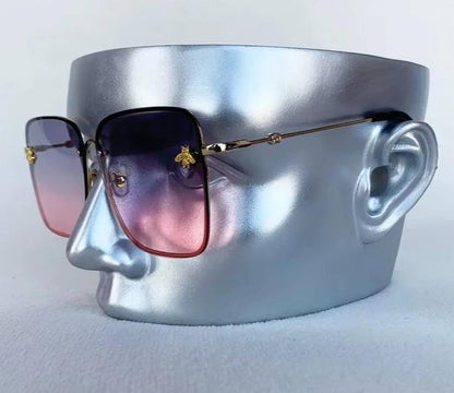 Men Women Fashion Designer Oversized Rimless Square Bee Sunglasses Gradient Sunglasses UV400