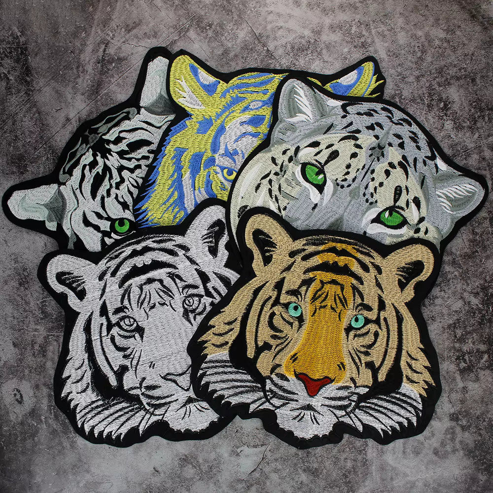 Large-size biker Punk Motorcycle Embroidered Tiger Skeleton Patch Appliques Iron on Patches Badge Clothes Sewing