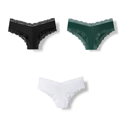 3 Pcs Briefs Women Seamless Underwear Lingerie Hollow Out Lace Low-Rise Panties