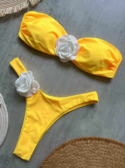 Sexy Flower Women Lace-up Swimsuit Swimming Bathing Brazilian Thong Bikini Suit