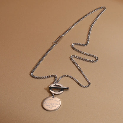 FOREVER LOVE Roman Numeral Round Stainless Steel 18K Gold Pated Women's Pendant Necklace