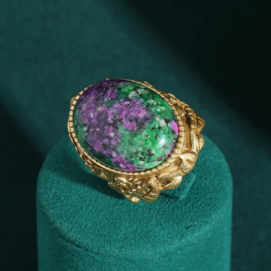 Women Antique Oval Purple Stone Natural Vintage Gold Color Open Designer Wedding Ring