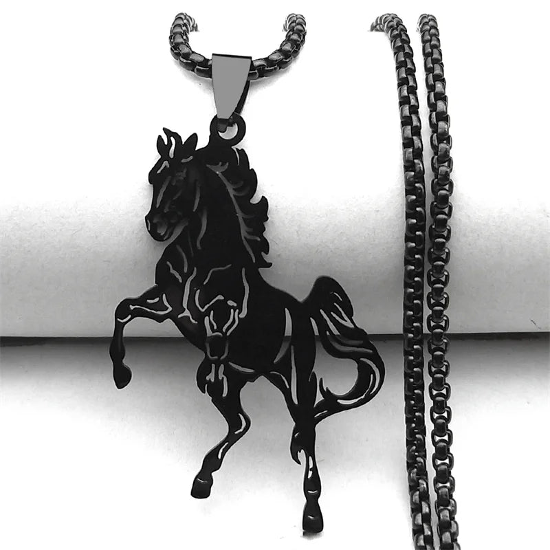 Women Men Stainless Steel Silver Color Aesthetic Horse Animal Necklace