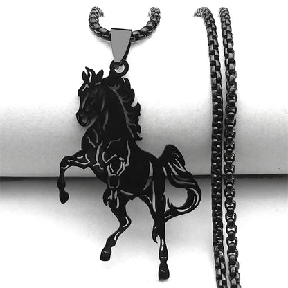 Women Men Stainless Steel Silver Color Aesthetic Horse Animal Necklace