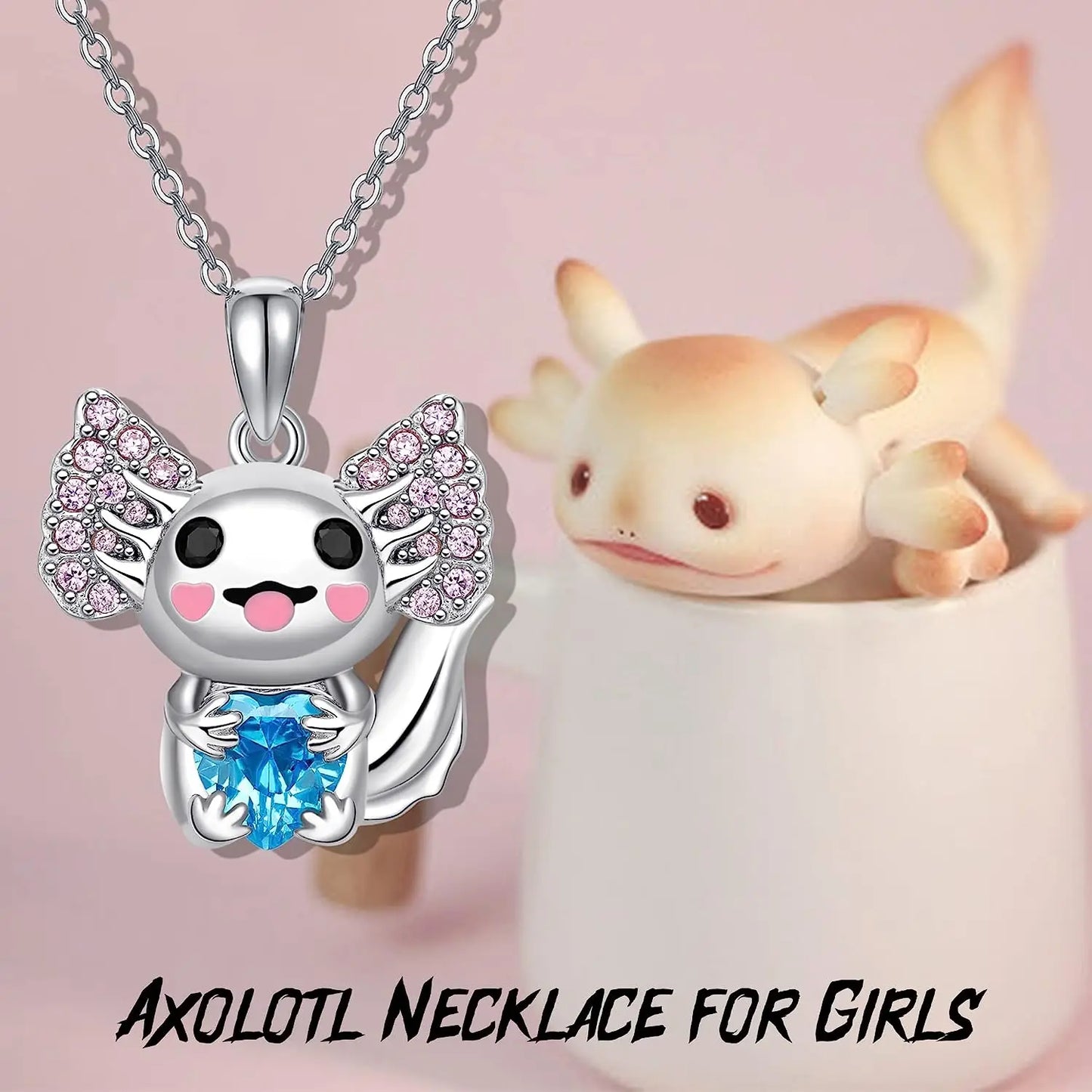 Fashion Animal Cute Axolotl Zircon Cartoon Pendant Necklace Party Gift