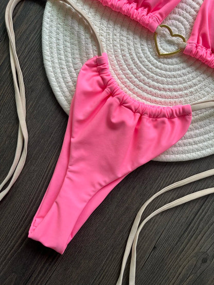 Solid Color Bikini Low Waist Lace-up Fashionable Swimsuit Two-piece Suit