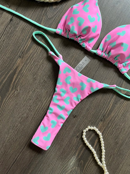 Sexy Print Thong Push Up Bikini Two Pieces Swimwear Beachwear Bathing Suits