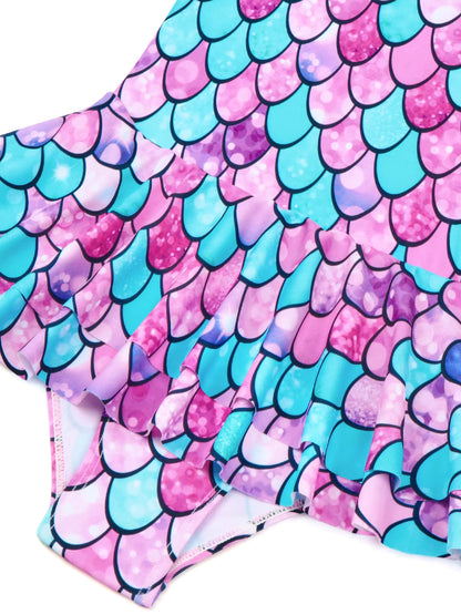 One Piece Kids Girls Sleeveless Scale Printed Swimwear Beach Rash Guard Swimming Suit