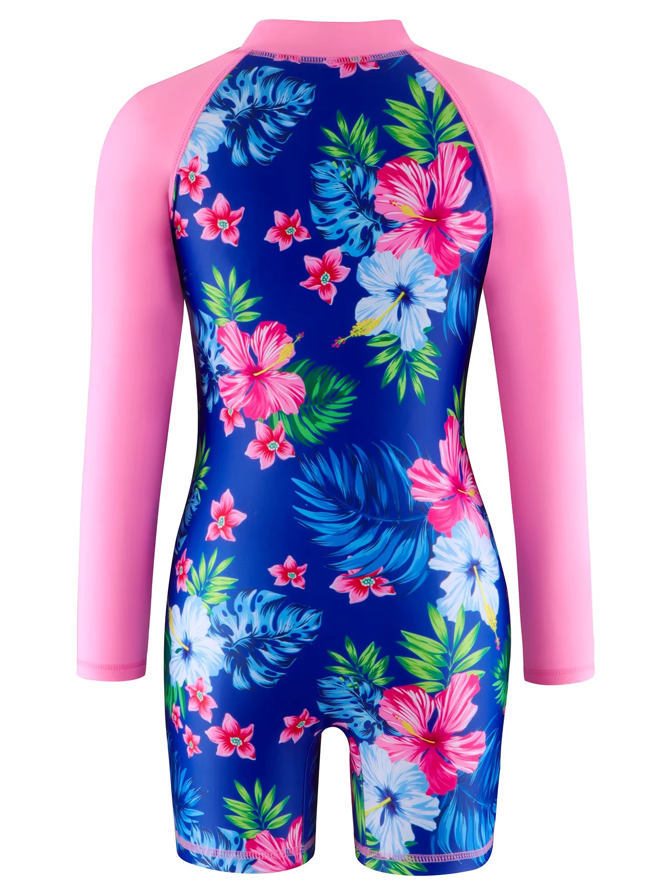 Girls Kids One-Piece Long Sleeve Plants Print Beach Boyleg Shorts Design Swimsuit