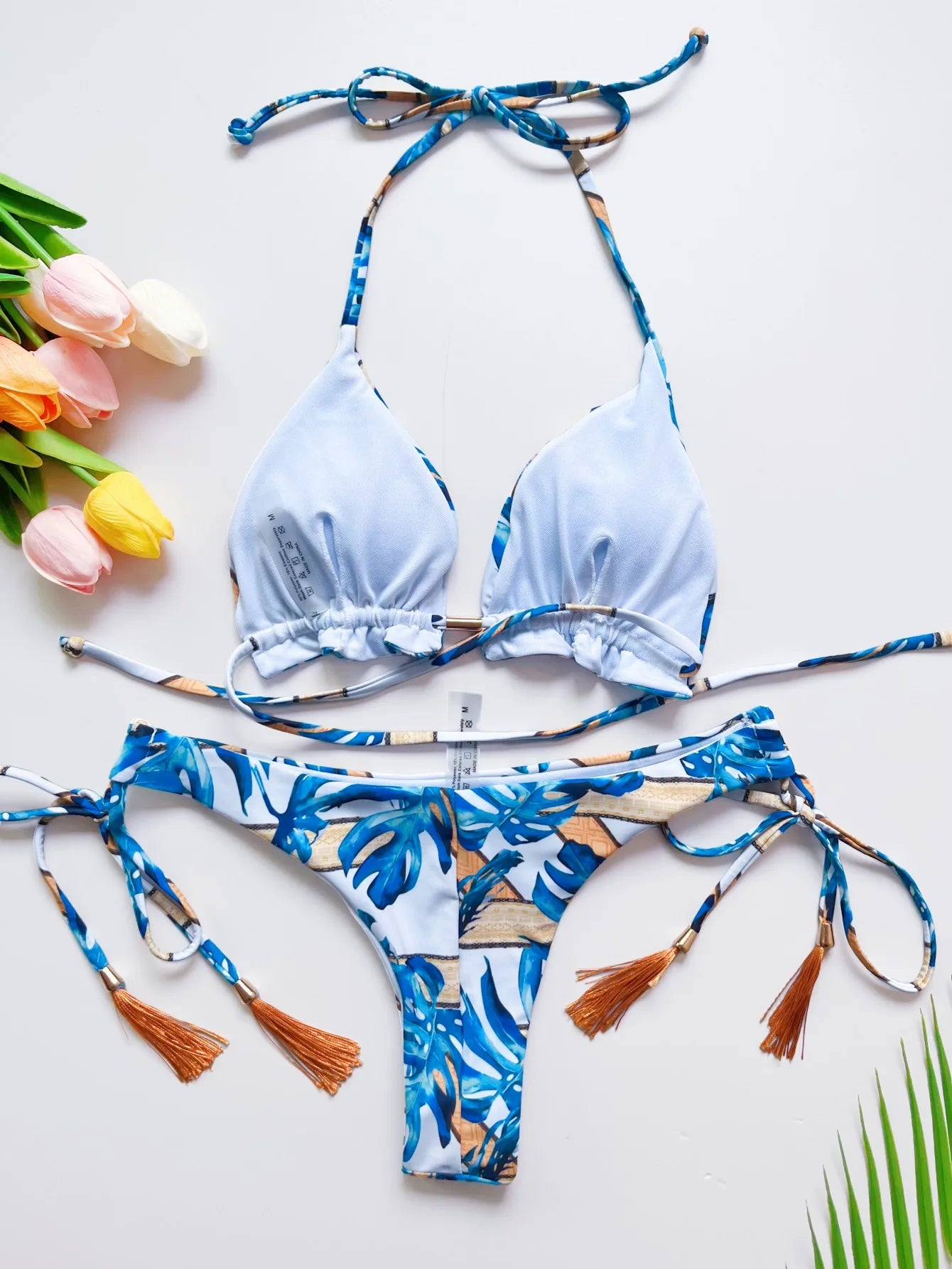 Sexy print bikini swimsuit split straps tassels 2-piece summer beach swimsuit Suit