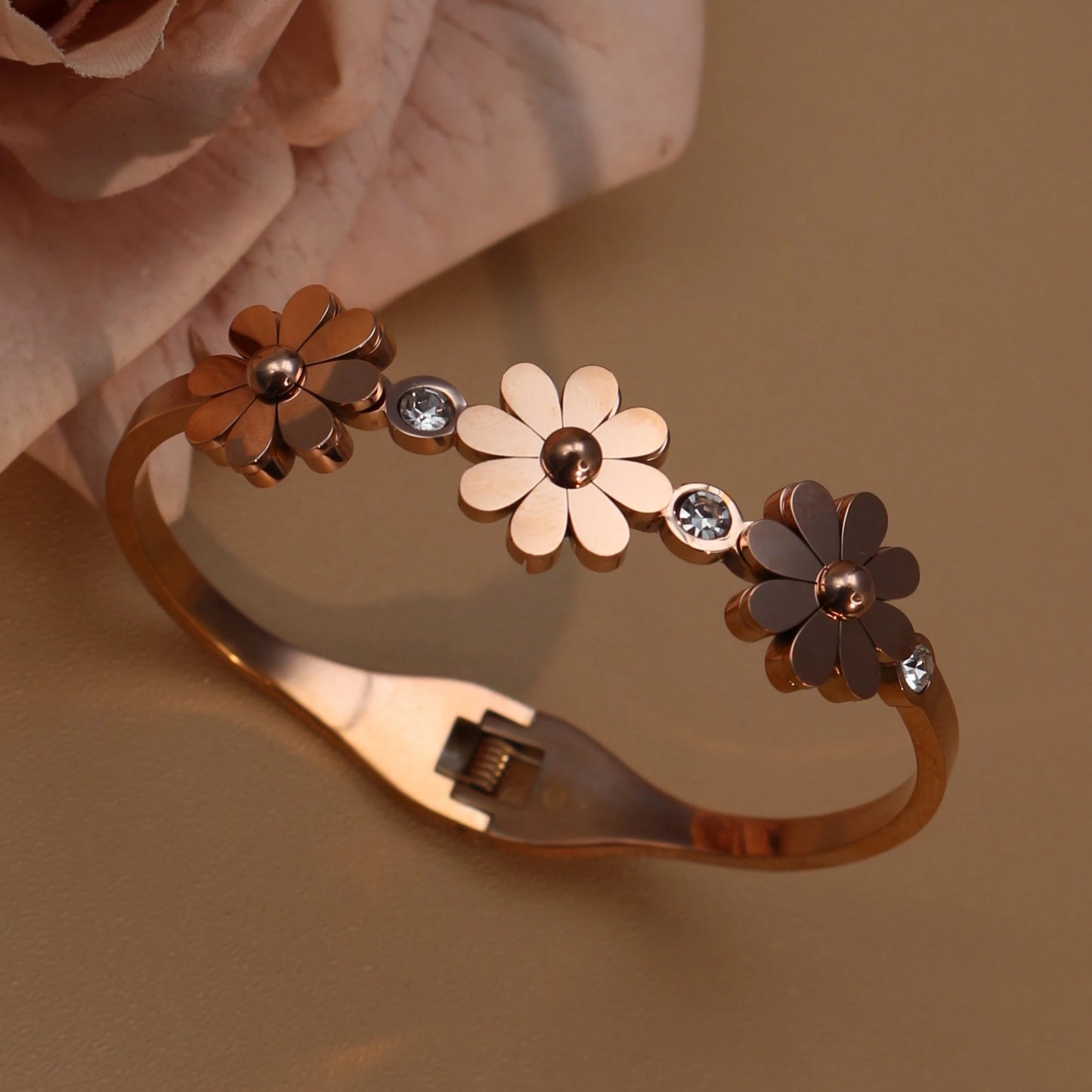 Delicate Crystal Shape Stainless Steel Gold Color Women's Bracelet Bangles