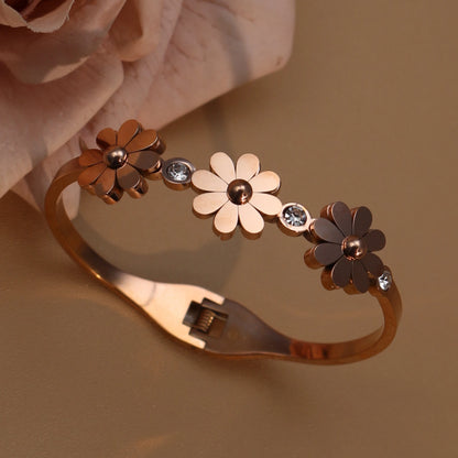 Delicate Crystal Shape Stainless Steel Gold Color Women's Bracelet Bangles