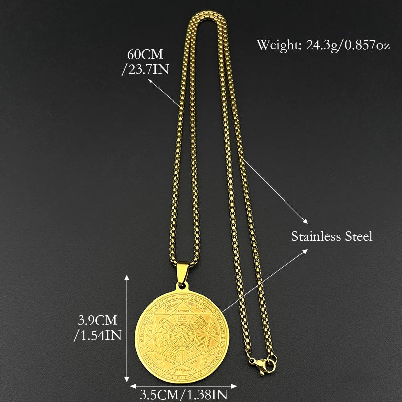 Women Men Stainless Steel Seal of Solomon Christian Amulet Seven Archangels Sigil Medal Angel Pendant Necklace