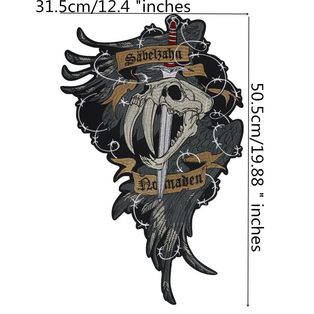 Sword inserted Dinosaur Head Embroidery Patch Appliques Iron on Patches Badge Clothes Sewing