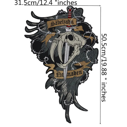 Sword inserted Dinosaur Head Embroidery Patch Appliques Iron on Patches Badge Clothes Sewing