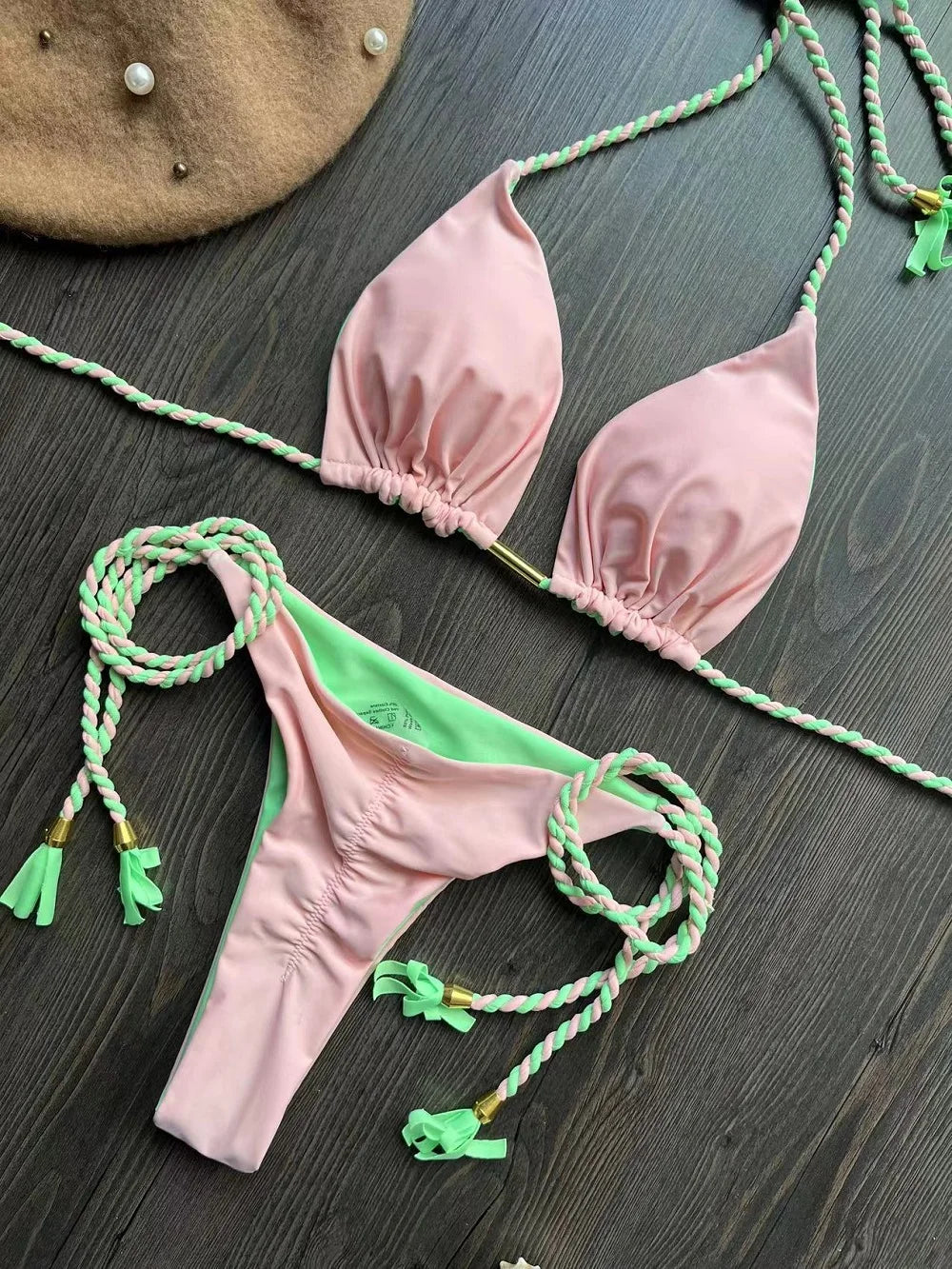 Sexy Beach Women's Swimsuit Braiding Rope Bikini Two-piece Triangle Swimwear Bathing Brazilian Suit