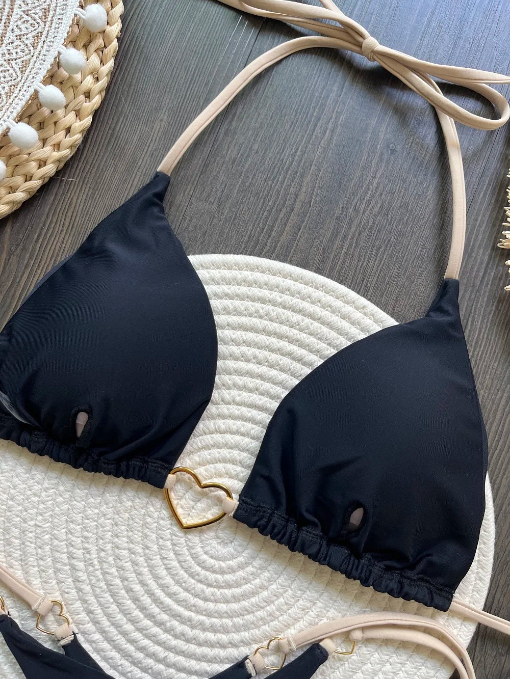 Solid Color Bikini Women Low Waist Lace-up Fashionable Swimsuit Two-piece suit