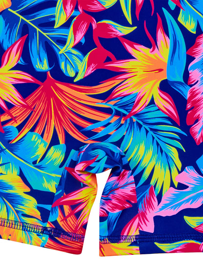 Girls Kids One-Piece Long Sleeve All-over Plant Print Beach Boyleg Shorts Swimming Suit Swimsuit